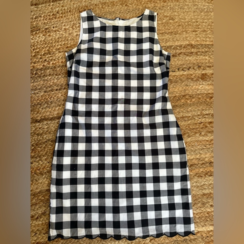 Talbots 8 Petite Black & White Buffalo Plaid Sleeveless Shift Dress